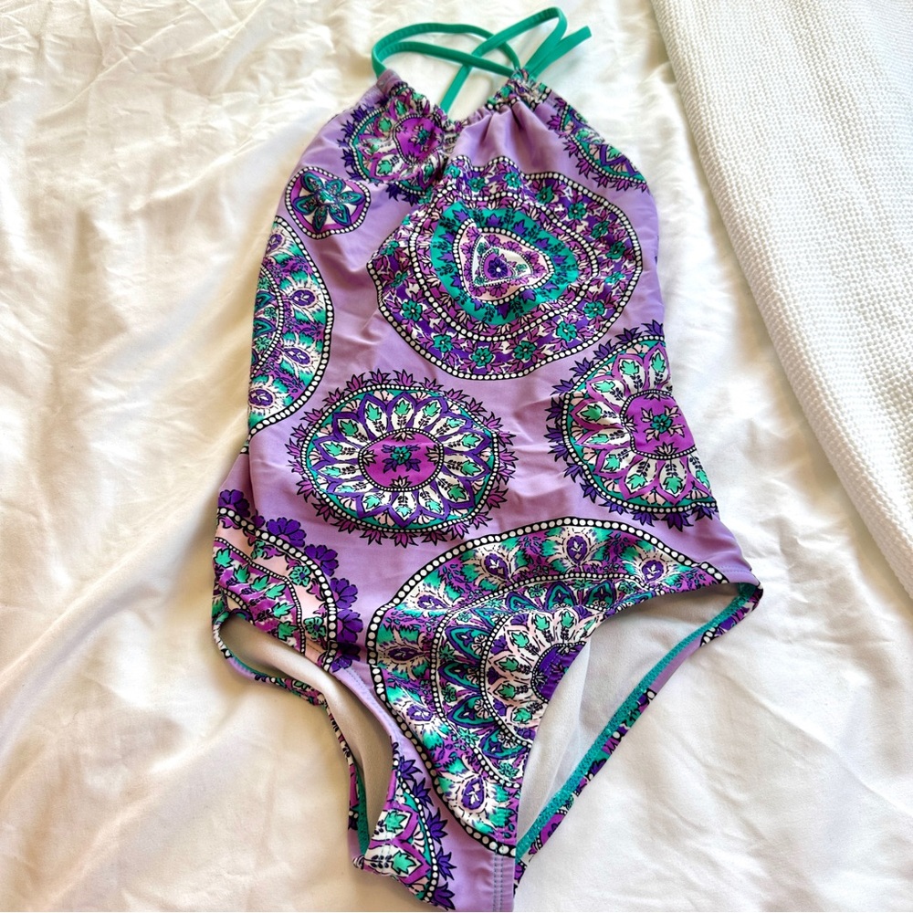 Kids Swimwear with Purple and Teal Pattern
